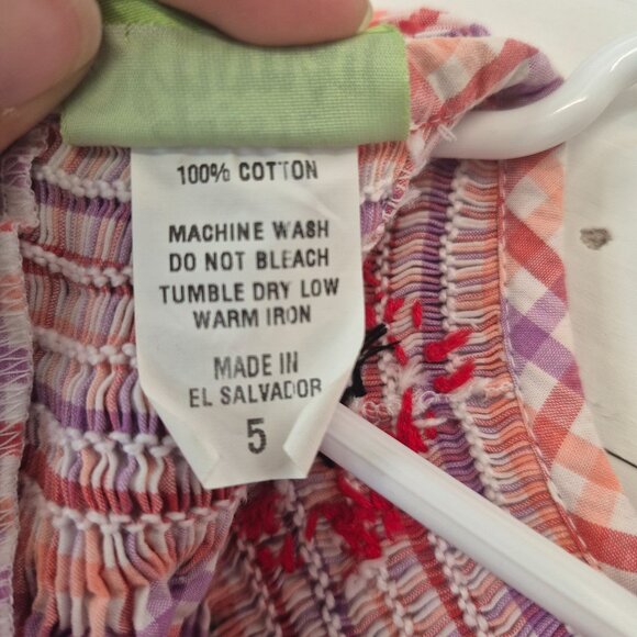 Girls Smocked Gingham Dress With Crab Embroidery & Flutter Sleeves - Picture 8 of 8